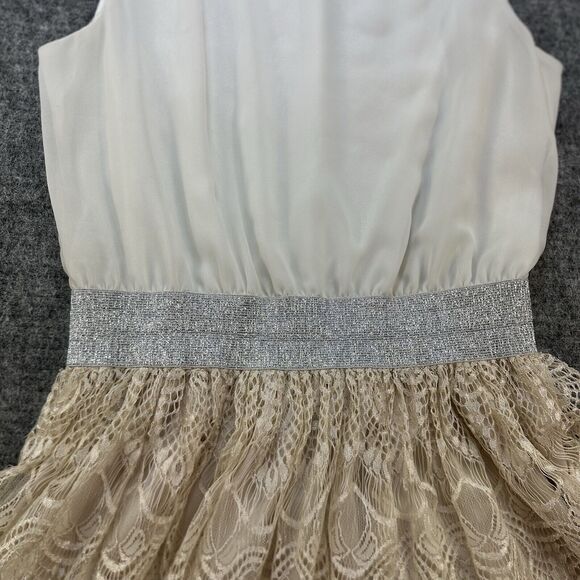 ANTHROPOLOGIE Pins and Needles Dress Women Medium Cream Sparkle Lace Stretch - Picture 5 of 14